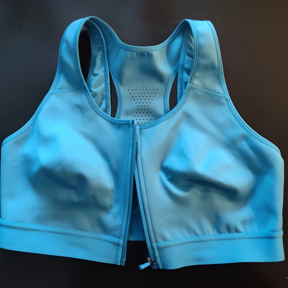 Fabletics Light Blue Zip-Front Bra - Picture 6 of 8